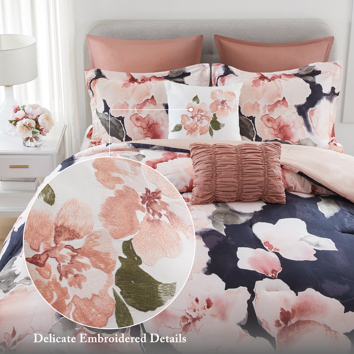 Shanti 7pcs Printed Comforter set - Blush