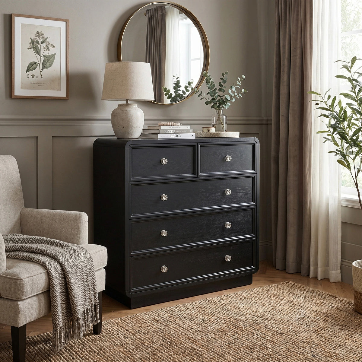 Deco 5 Drawer Dresser - Black Satin