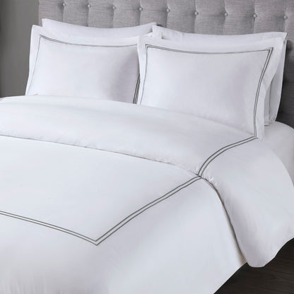 500 Thread Count Luxury Collection 100% Cotton Sateen Embroidered Duvet Cover Set - White/Grey