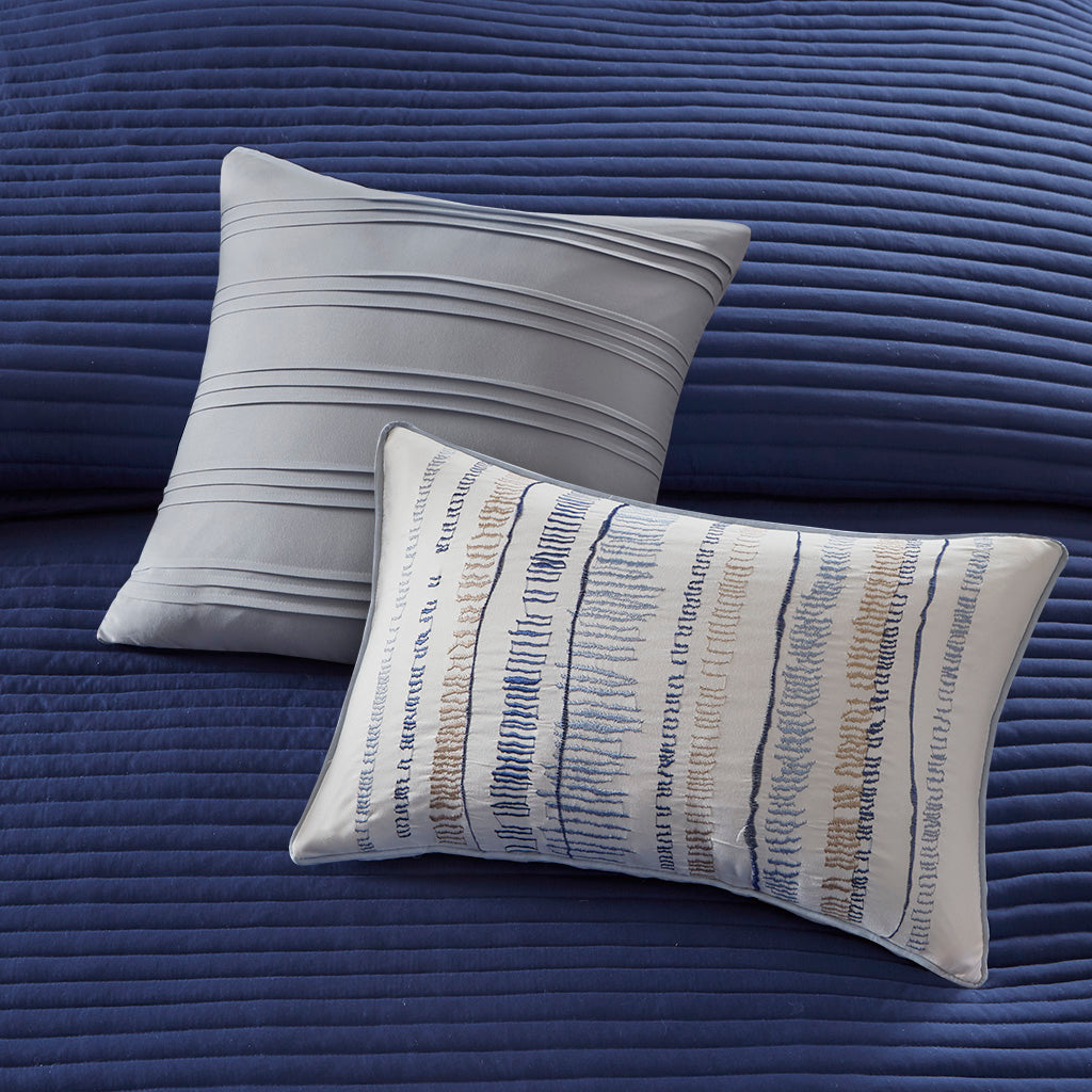Marina 8 Piece Printed Seersucker Comforter and Quilt Set Collection - Blue