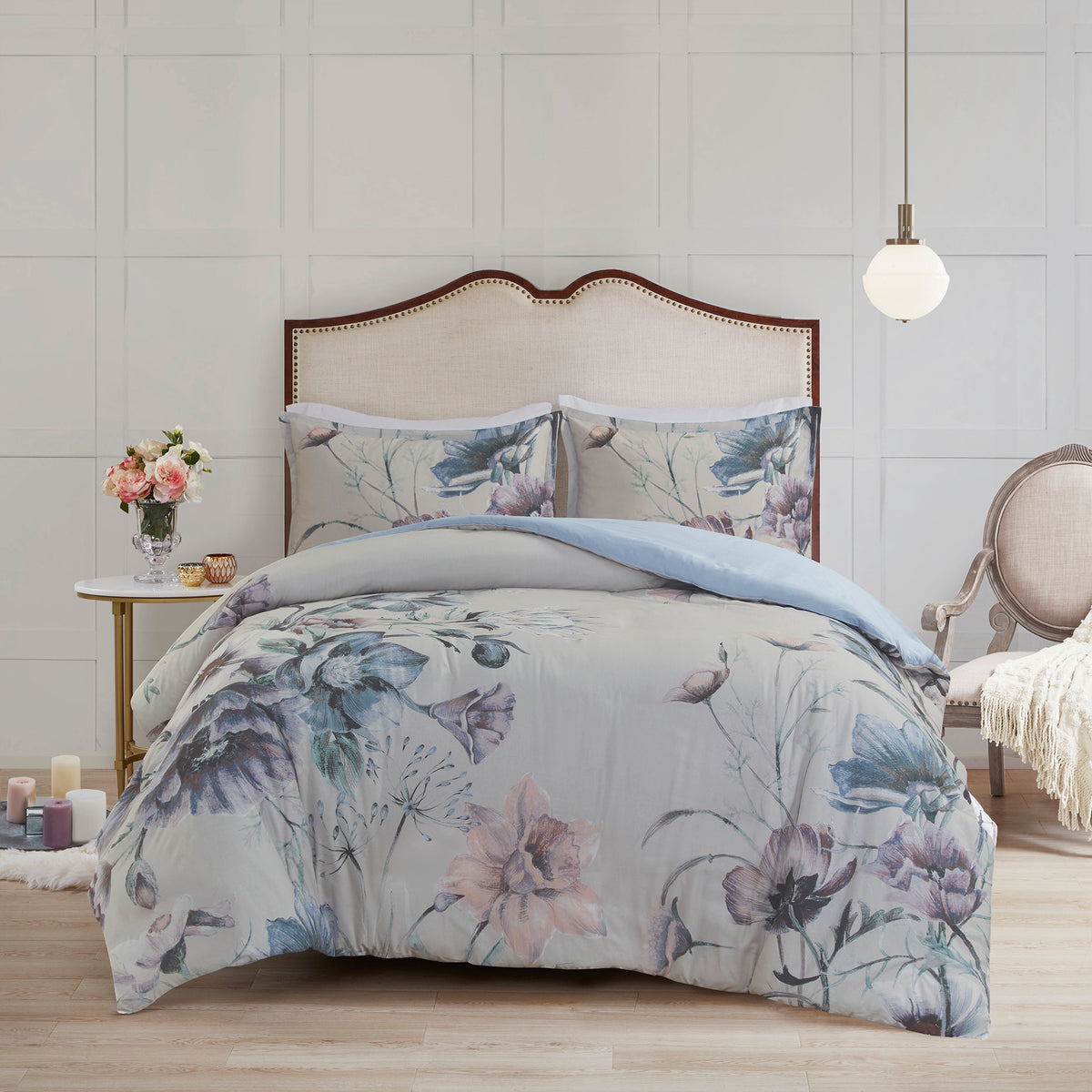 Cassandra 3 Piece Cotton Printed Duvet Cover Set - Blue