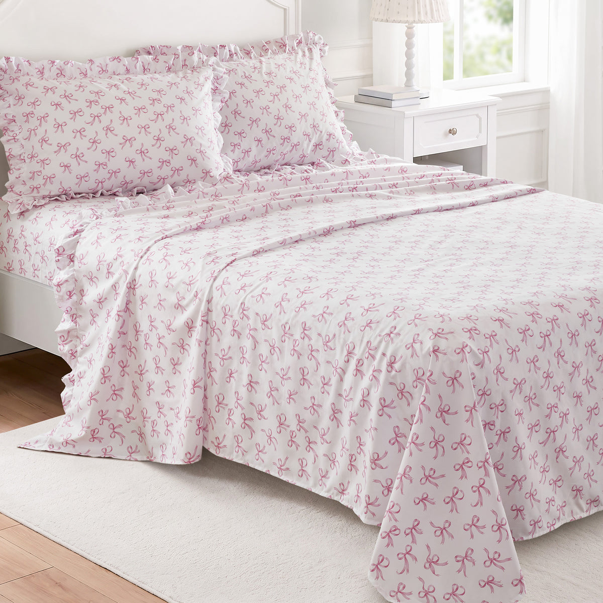 Microfiber Ruffle Sheets - Pink Bow