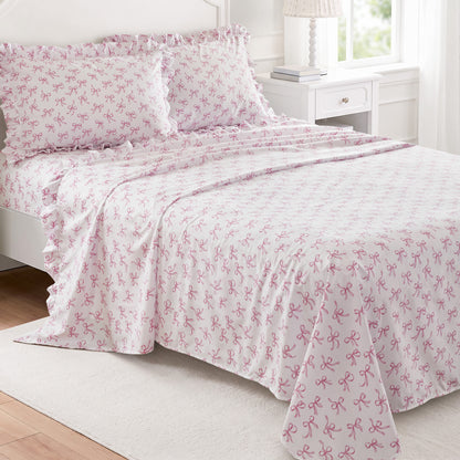 Microfiber Ruffle Sheets - Pink Bow