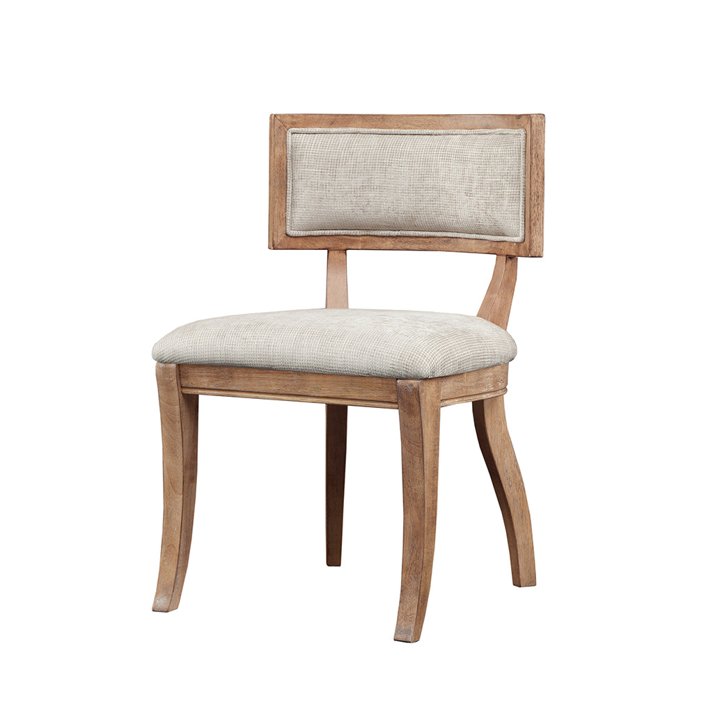 Marie Upholstered Split-Back Dining Chairs with Curved Wood Frame (Set of 2) - Beige/Light Natural