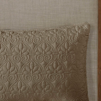 Quebec 3 Piece Split Corner Pleated Quilted Bedspread - Khaki