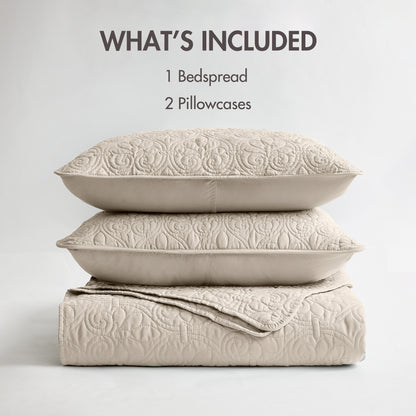 Quebec Reversible Bedspread Set - Cream