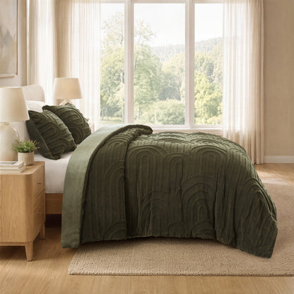 Jacquard Sherpa Comforter Set - Olive