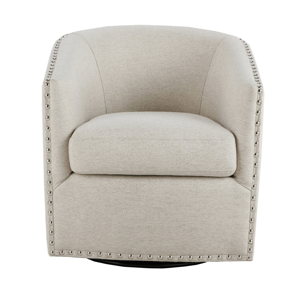 Tyler Upholstered Swivel Barrel Chair with Nailheads - Natural Multi