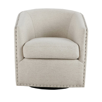 Tyler Upholstered Swivel Barrel Chair with Nailheads - Natural Multi