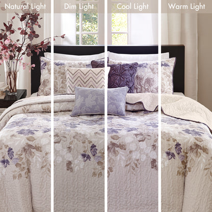 Luna 6 Piece Printed Quilt Set with Throw Pillows - Taupe