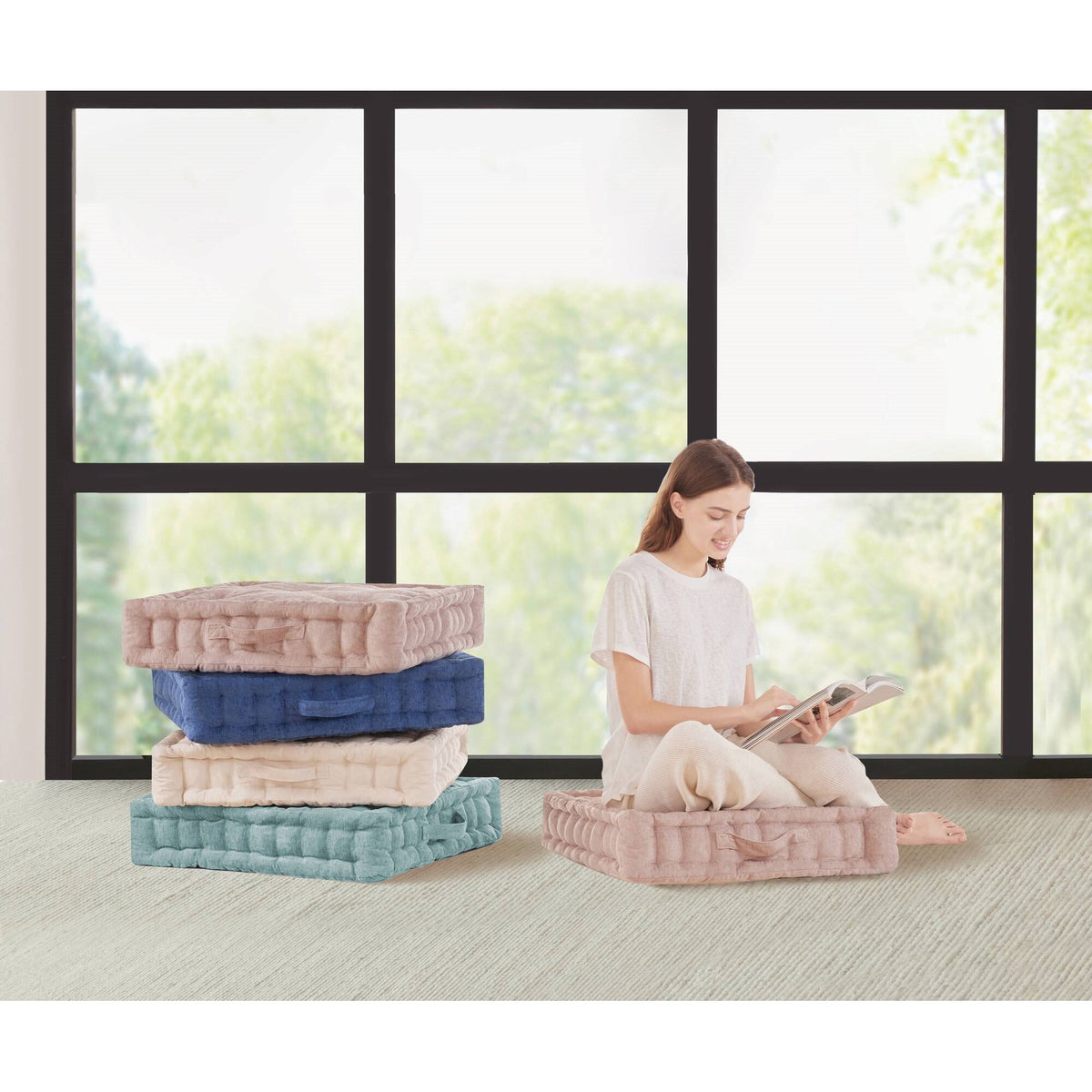 Azza Poly Chenille Square Floor Pillow Cushion - Aqua