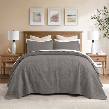 Quebec Reversible Bedspread Set - Dark Grey