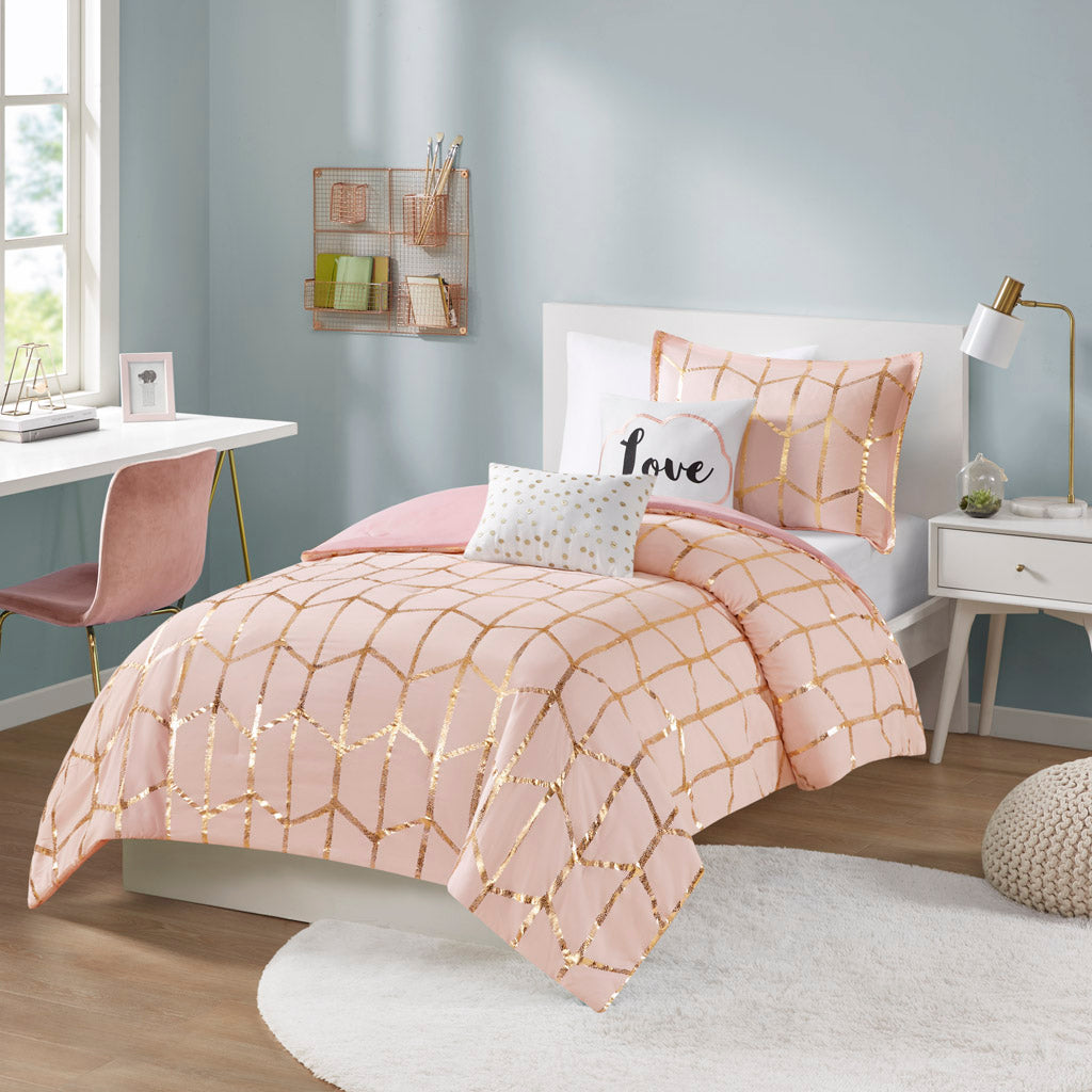 Raina Metallic Printed Comforter Set - Blush/Gold
