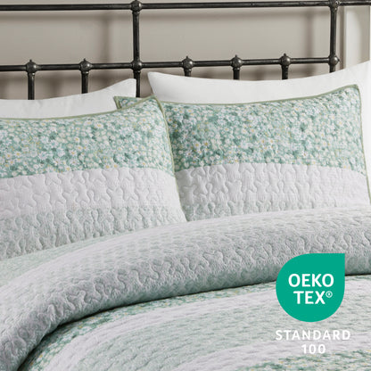 Caralie 4 Piece Seersucker Quilt Set with Throw Pillow - Green