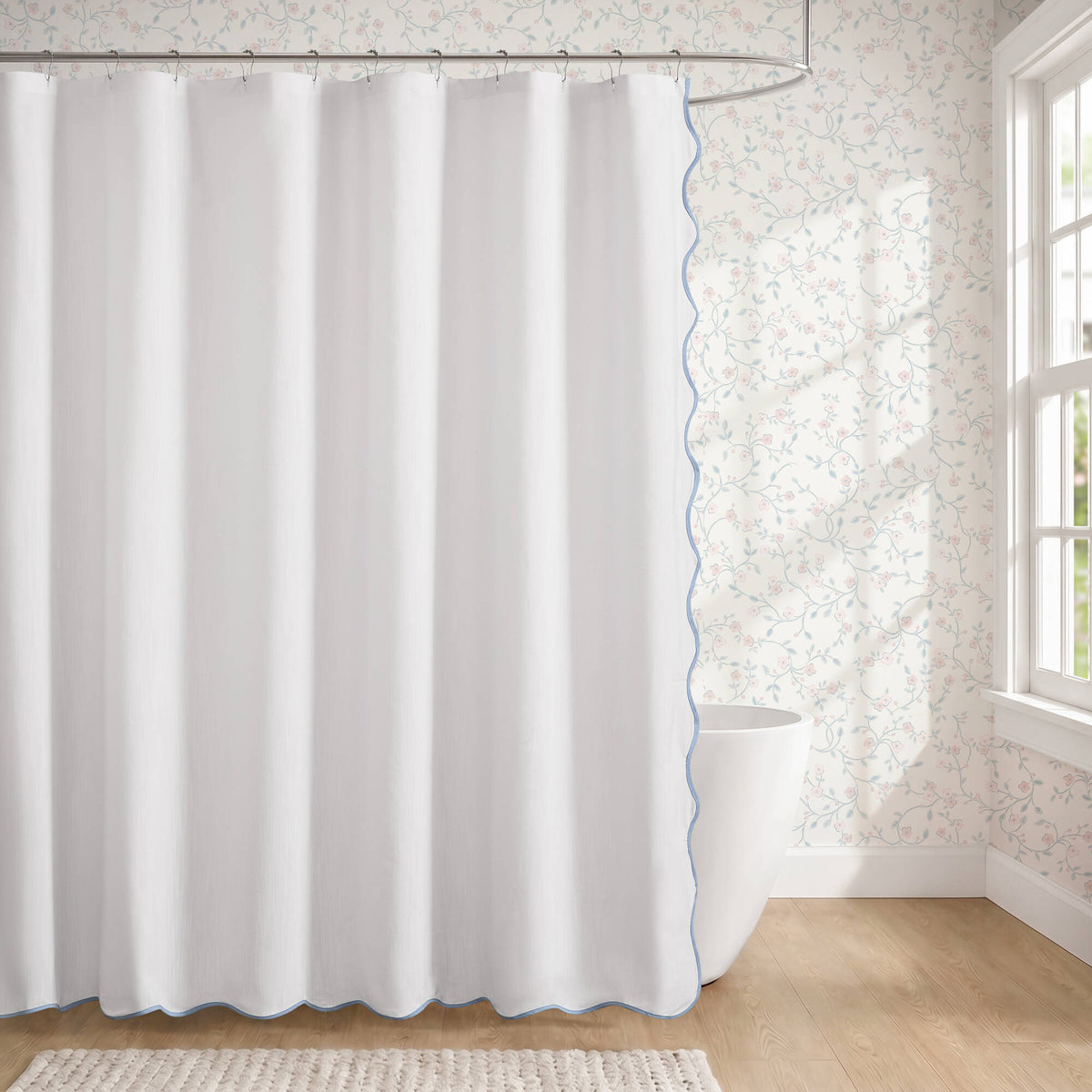 Petal Bloom Scalloped Shower Curtain - Blue