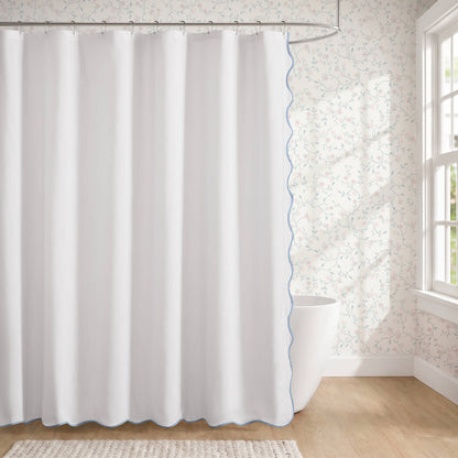 Petal Bloom Scalloped Shower Curtain - Blue