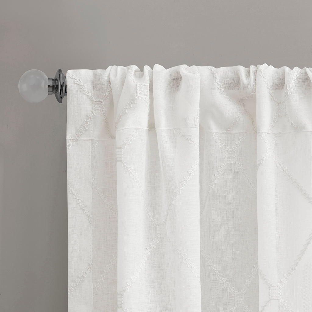 Irina Diamond Sheer Window Curtain Panel - White