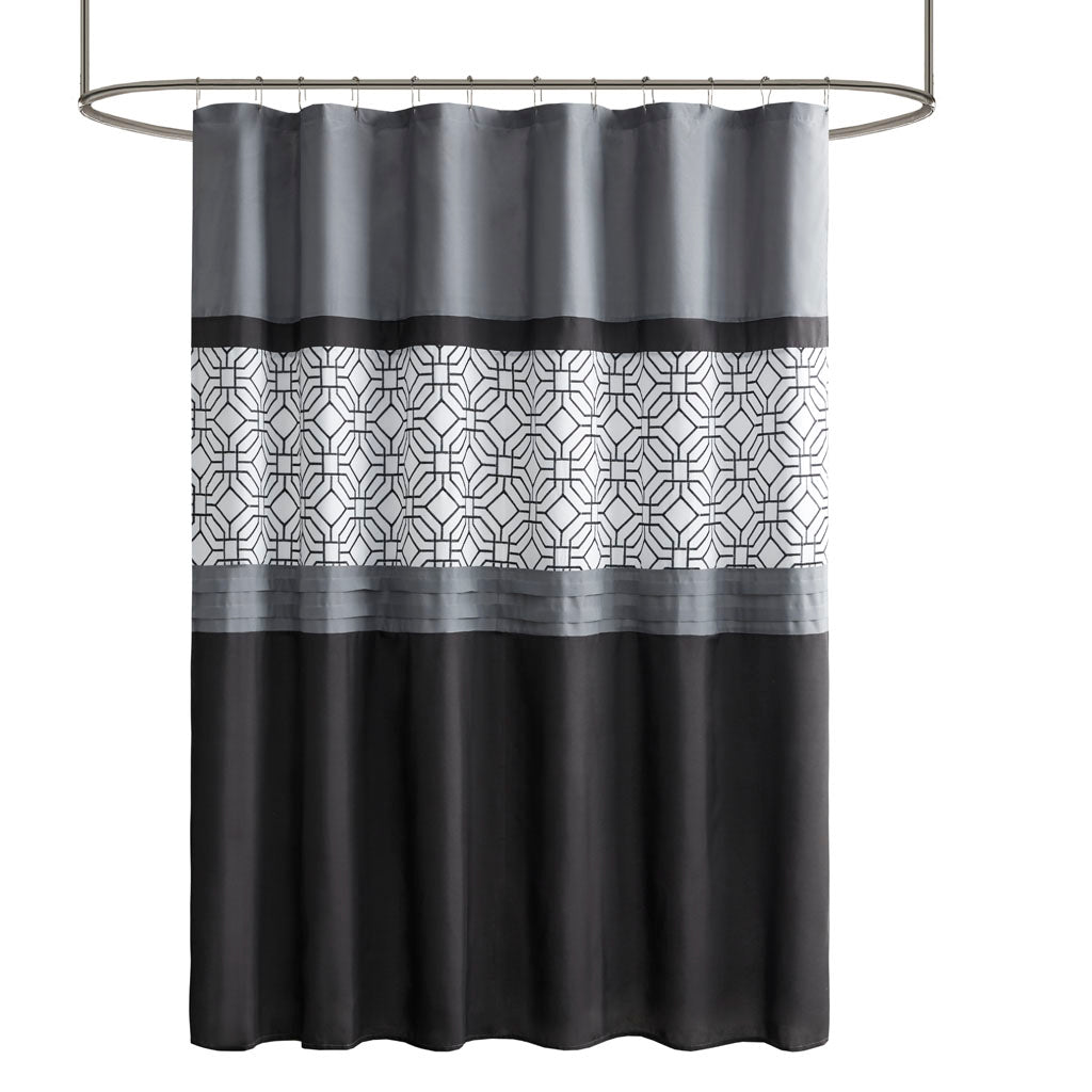 Donnell Embroidered and Pieced Shower Curtain - Black/Grey