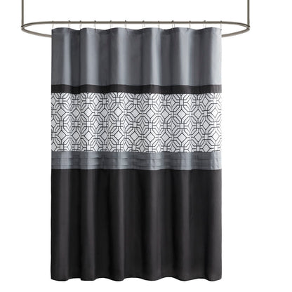 Donnell Embroidered and Pieced Shower Curtain - Black/Grey