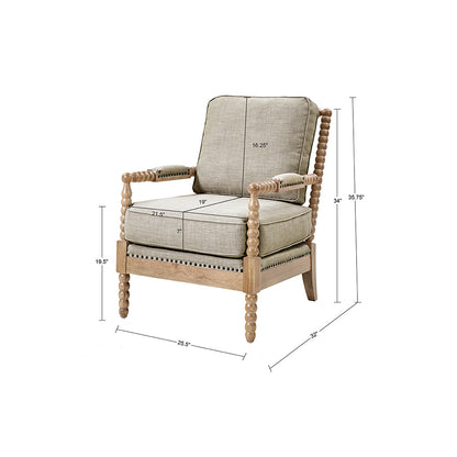 Donohue Turned Spindle Wood Accent Armchair - Light Grey/Camel Oak