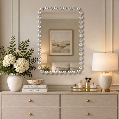 Marlowe 24X36 Rounded Rectangle Beaded Wall Mirror - Silver
