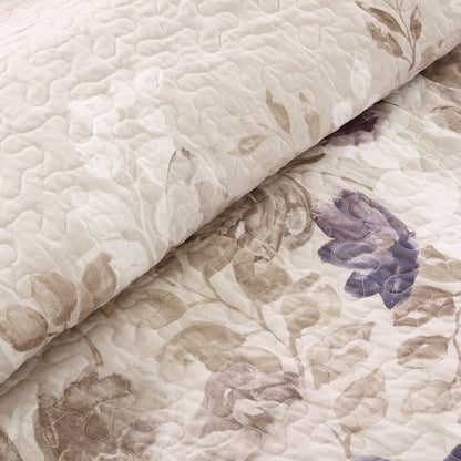 Luna 6 Piece Printed Quilt Set with Throw Pillows - Taupe