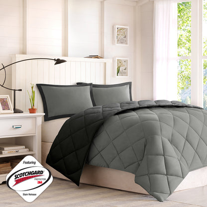 Larkspur 3M Scotchgard Reversible Down Alt Comforter Set - Black/Grey