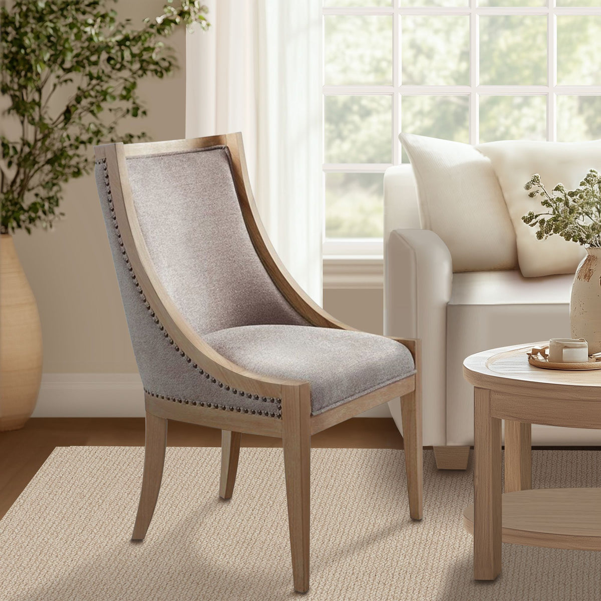 Elmcrest Upholstered Dining Chair with Nailhead Trim - Linen