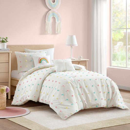 Callie Cotton Jacquard Pom Pom Comforter Set - Multi