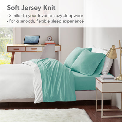 Cotton Blend Jersey Knit All Season Sheet Set - Aqua