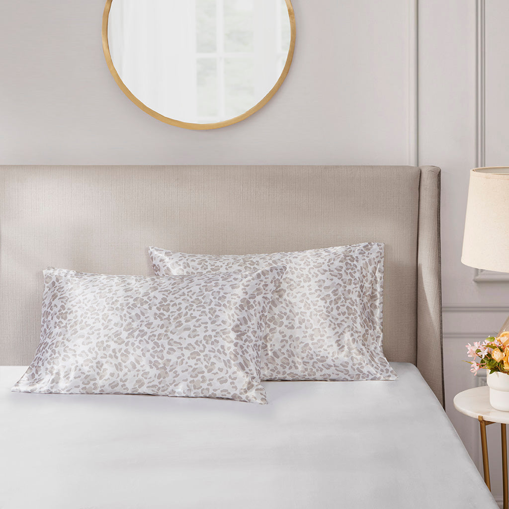 Satin Luxury 2 PC Pillowcases - Taupe Leopard