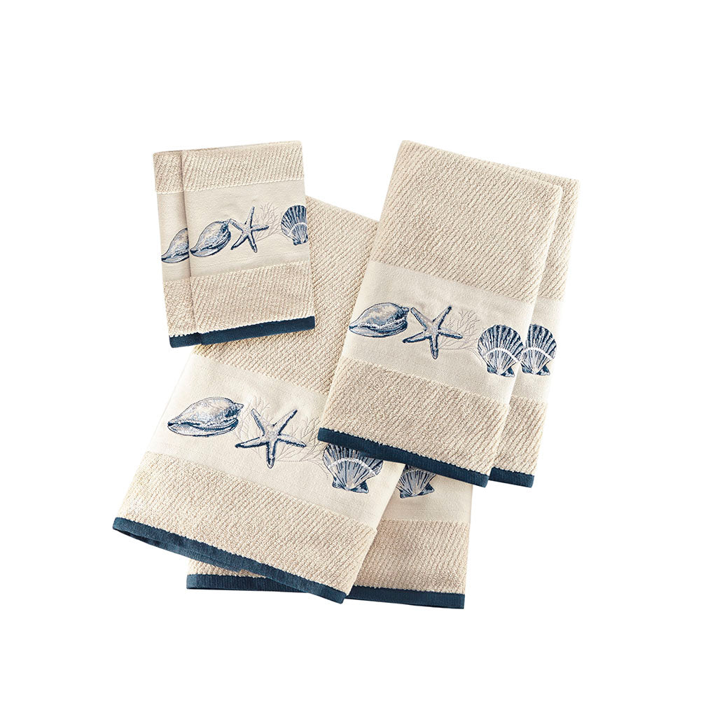 Bayside Embroidered Cotton Jacquard 6 Piece Towel Set - Blue