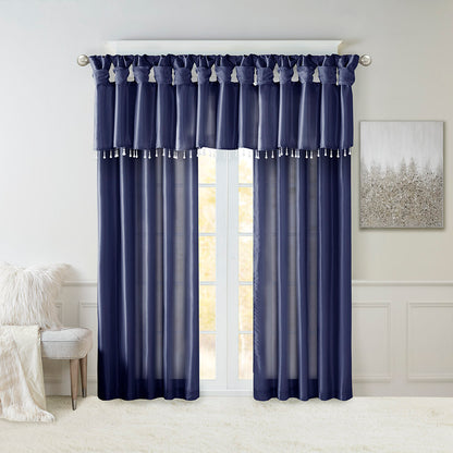 Emilia Lightweight Faux Silk Valance With Beads - Navy