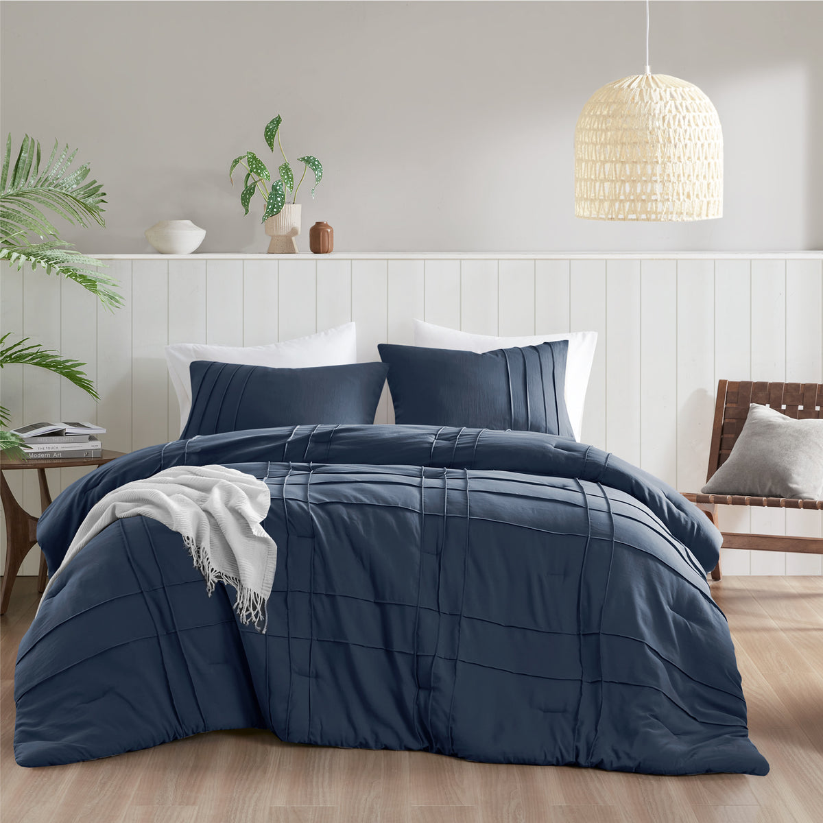 Walker Soft Washed Pleated Comforter Set - Navy