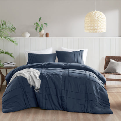 Walker Soft Washed Pleated Comforter Set - Navy