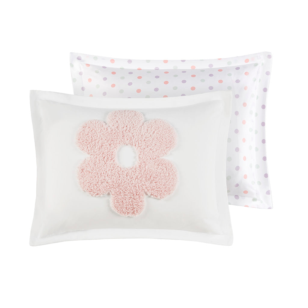 Gracie Floral Reversible Tufted Chenille Comforter Set with Flower Throw Pillow - White/Purple