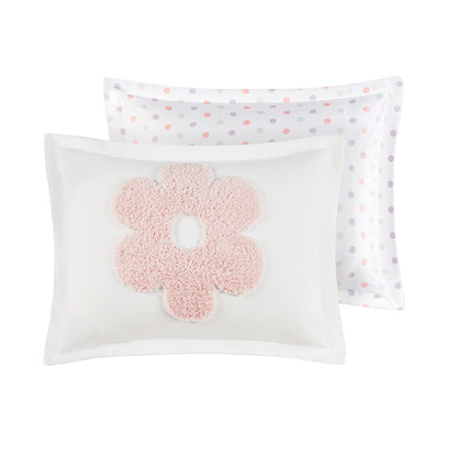 Gracie Floral Reversible Tufted Chenille Comforter Set with Flower Throw Pillow - White/Purple