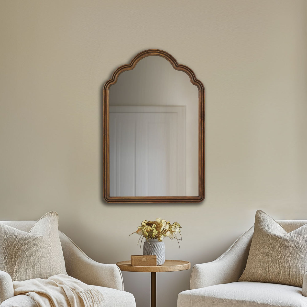 Marbella Scalloped Wood Wall Mirror - Brown