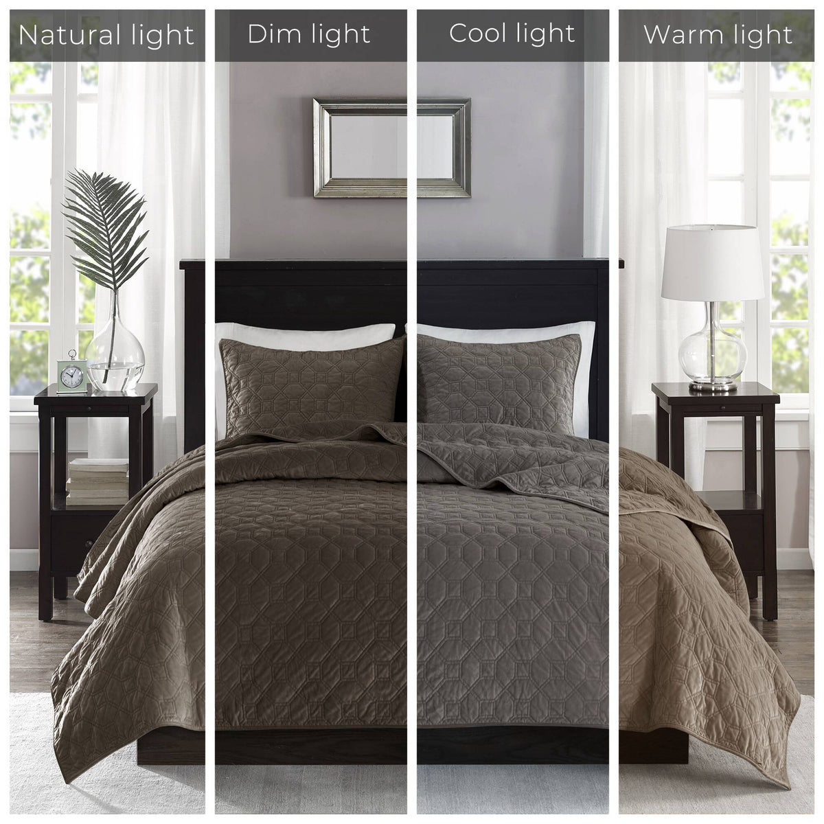 Harper 3 Piece Velvet Quilt Set - Taupe