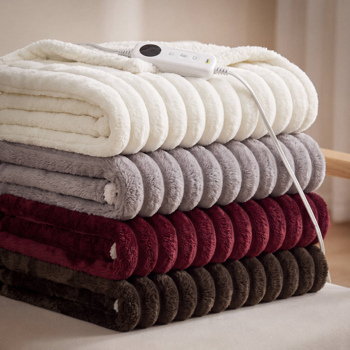Heated Cord Plush Heated Throw - Brown