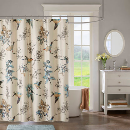 Quincy Printed Cotton Shower Curtain - Khaki