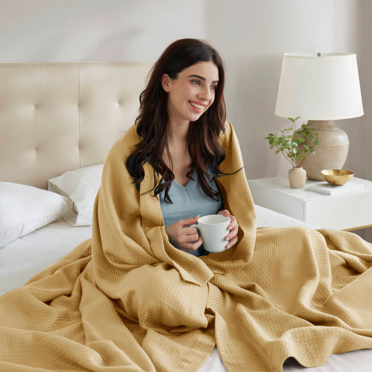 100% Certified Egyptian Cotton Blanket - Mustard
