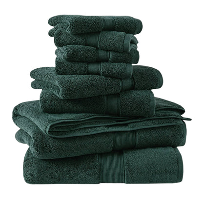 800GSM 100% Cotton 8 Piece Towel Set - Dark Green