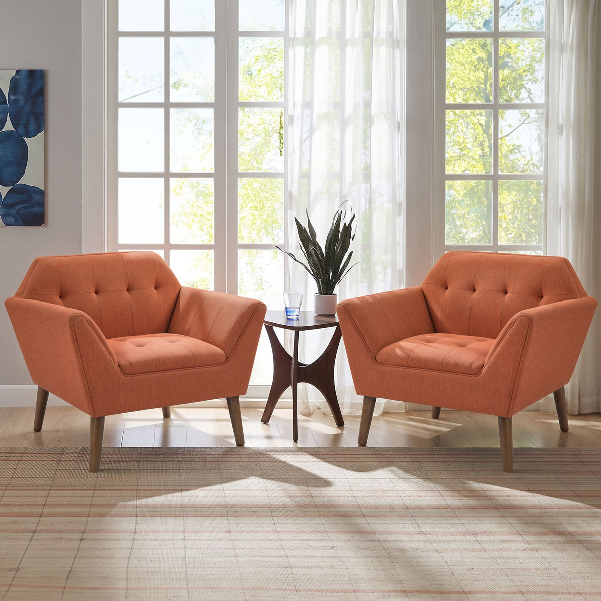 Newport Wide Mid-Century Modern Lounge Chair Set of 2 - Spice