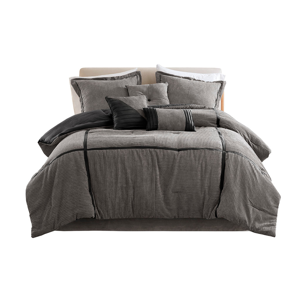 Dallas 7 Piece Micro Corduroy Comforter Set - Grey