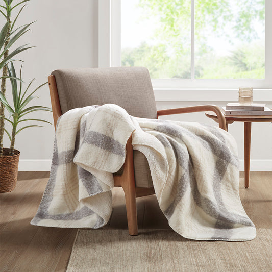 Bloomington Faux Mohair to Sherpa Throw - Natural