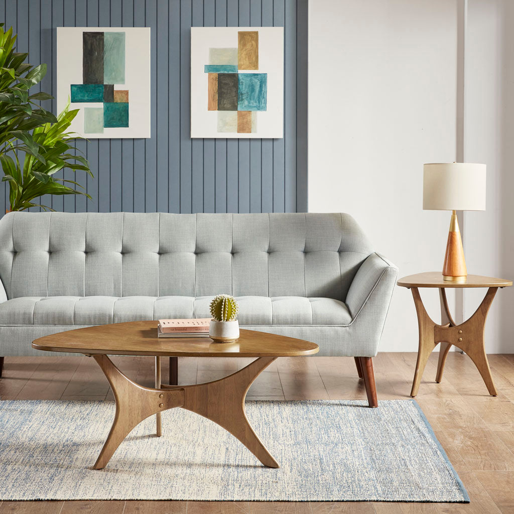 Blaze Organic Triangular Wood Coffee Table with Sculptural Base - Light Brown