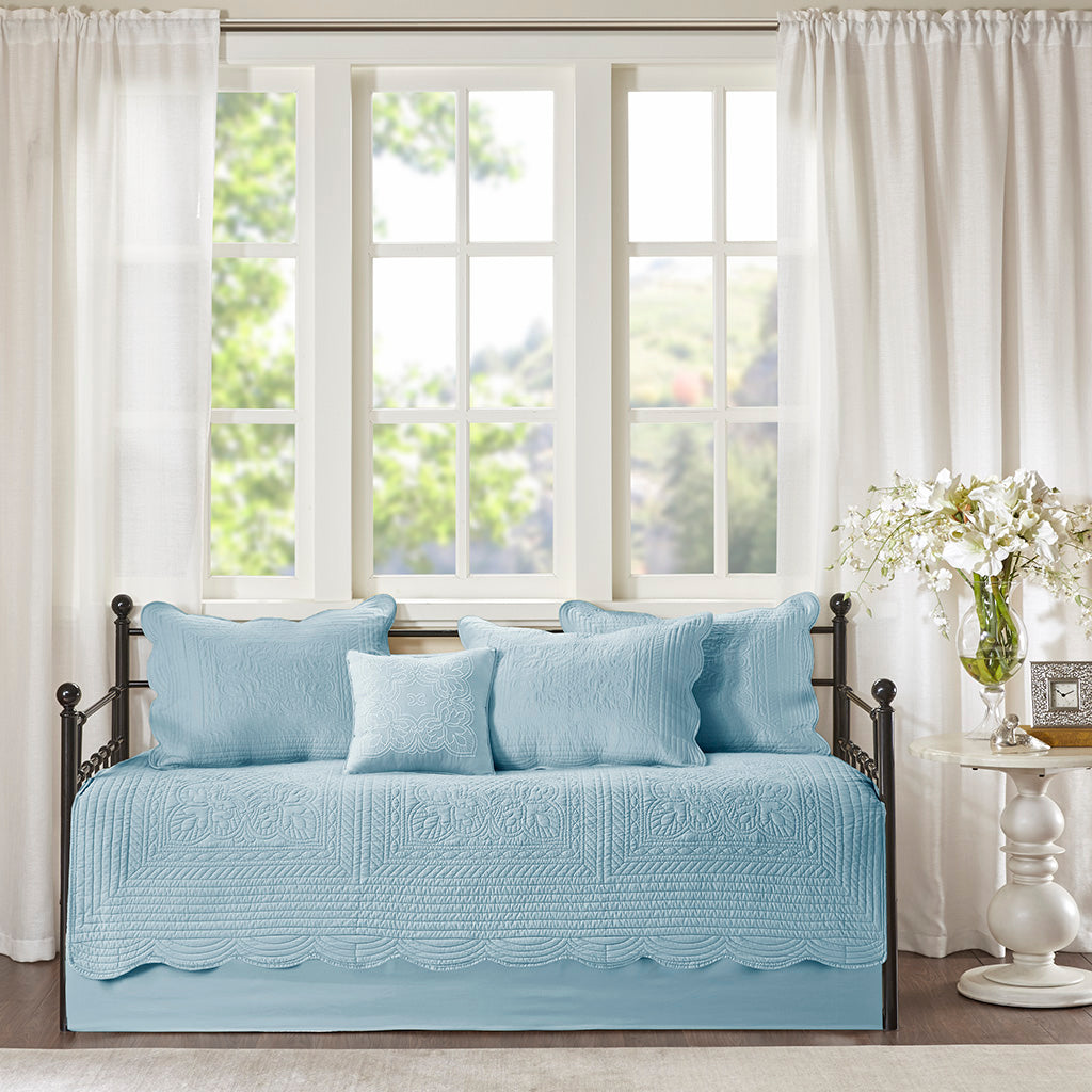 Tuscany 6 Piece Reversible Scalloped Edge Daybed Cover Set - Blue