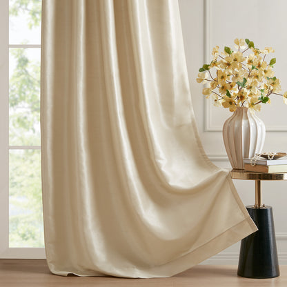 Emilia 100% Polyester Solid Faux Silk Lined Twist Tab Total Blackout Window Curtain - Champagne