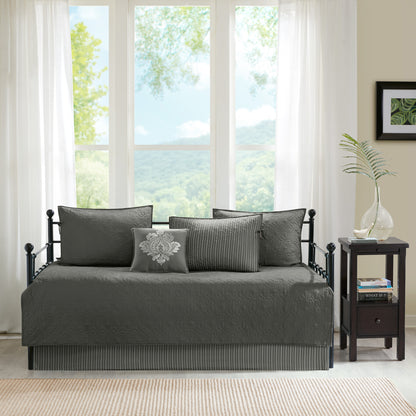 Quebec 6 Piece Reversible Daybed Cover Set - Dark Grey